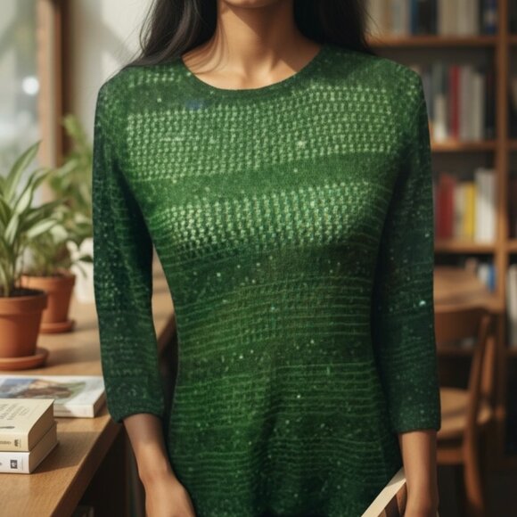 NEW Inc International Green Knit Long Sleeve Sequined Top Women’s Small NWT - Picture 1 of 13